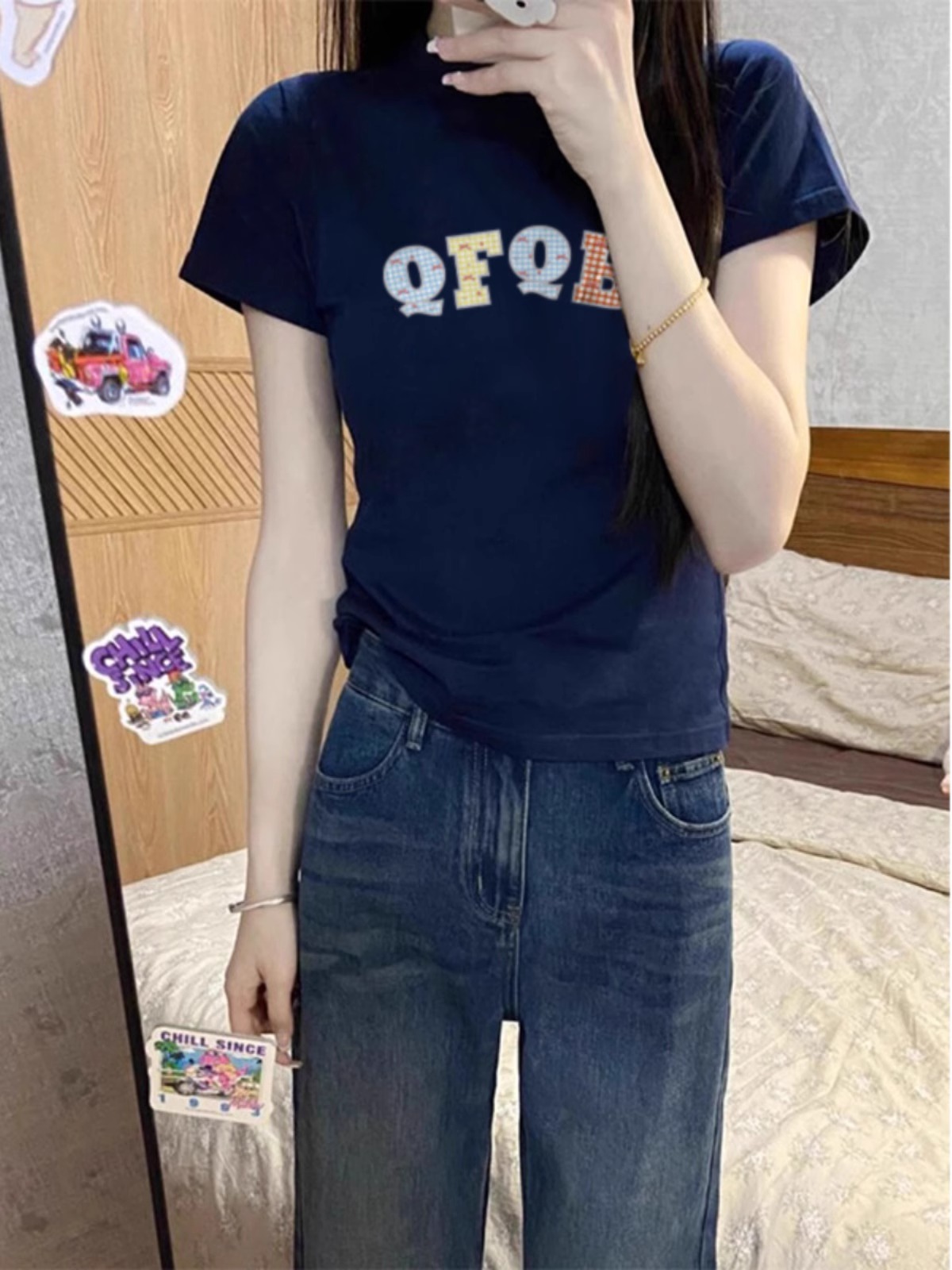High-quality pure cotton 210g 40 pieces Odale 92 cotton 8 spandex printed hot girl slim short-sleeved T-shirt for women