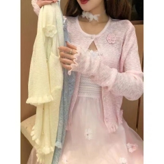 溫柔風白色吊帶連衣裙針織開衫套裝女2025春新款設計感顯瘦