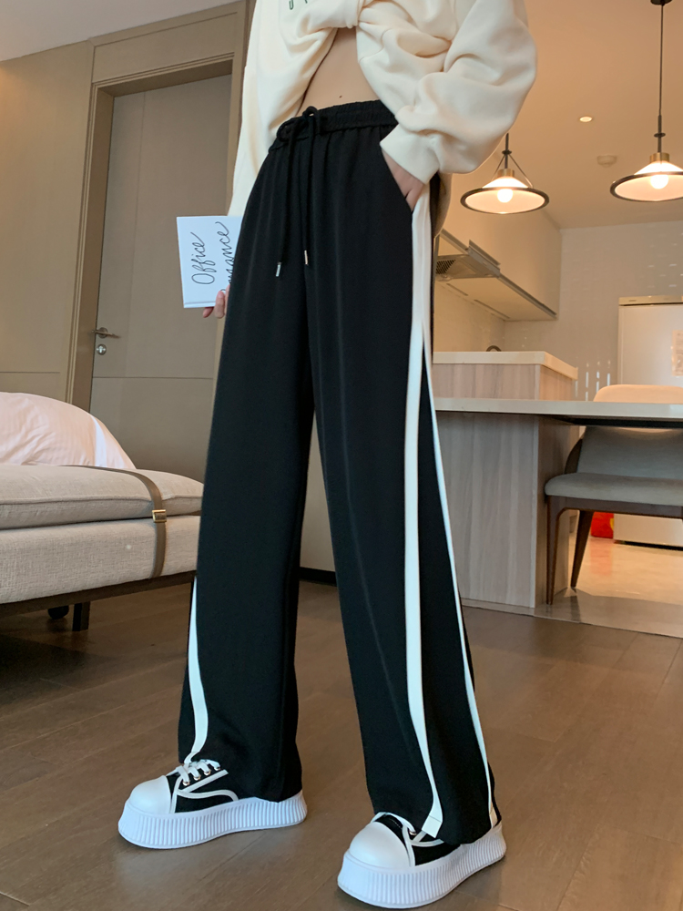 -Official Photo New spring spliced ​​striped loose wide-leg casual pants for women's sweatpants