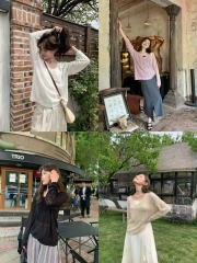 你好卡農 鏤空小V領針織罩衫女夏季2025年新款寬鬆小個子薄款上衣