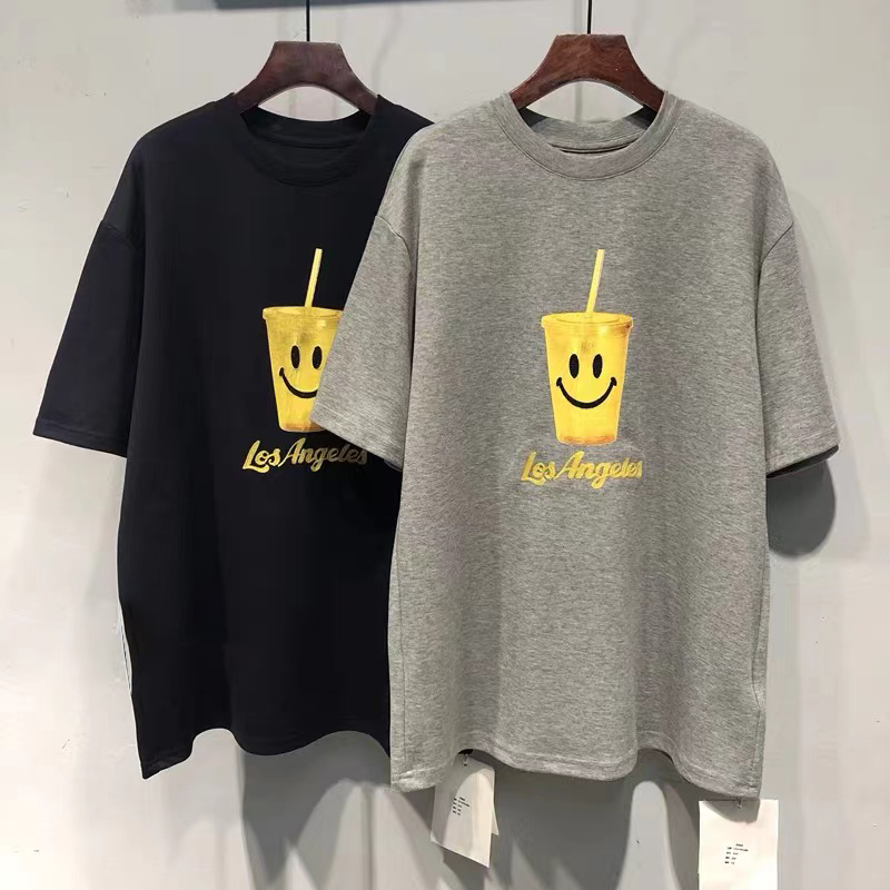 Pure cotton 25 European station smiley cup pattern Korean style loose lazy style short-sleeved T-shirt for women