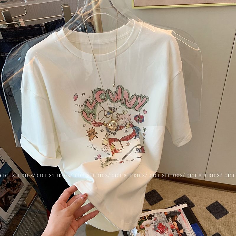 Official photo heavyweight/combed pure cotton back collar with seam edges S-XXXL summer short-sleeved T-shirt for women