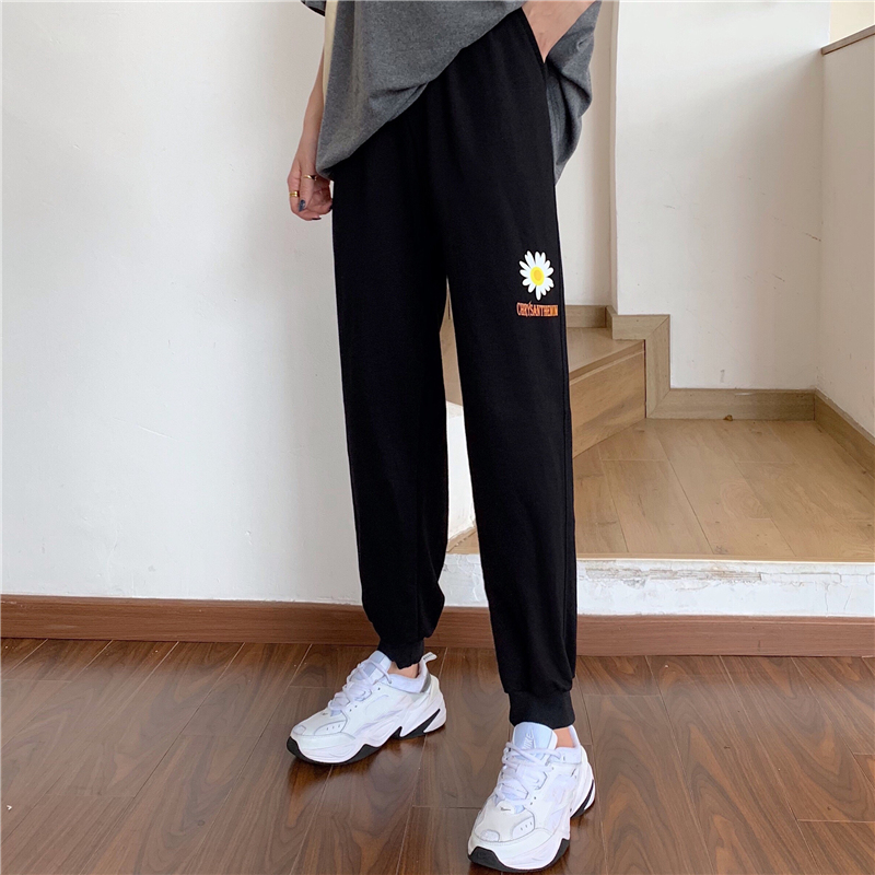 -Real shot 65/35 fish scales spring new loose foot tying casual pants for women's hoodies