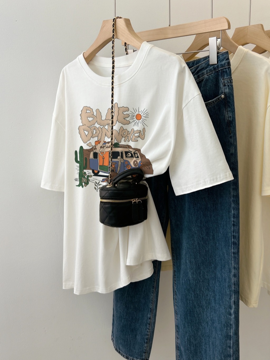 Real shot 100% cotton combed pure cotton printed summer short-sleeved T-shirt for women loose Korean version
