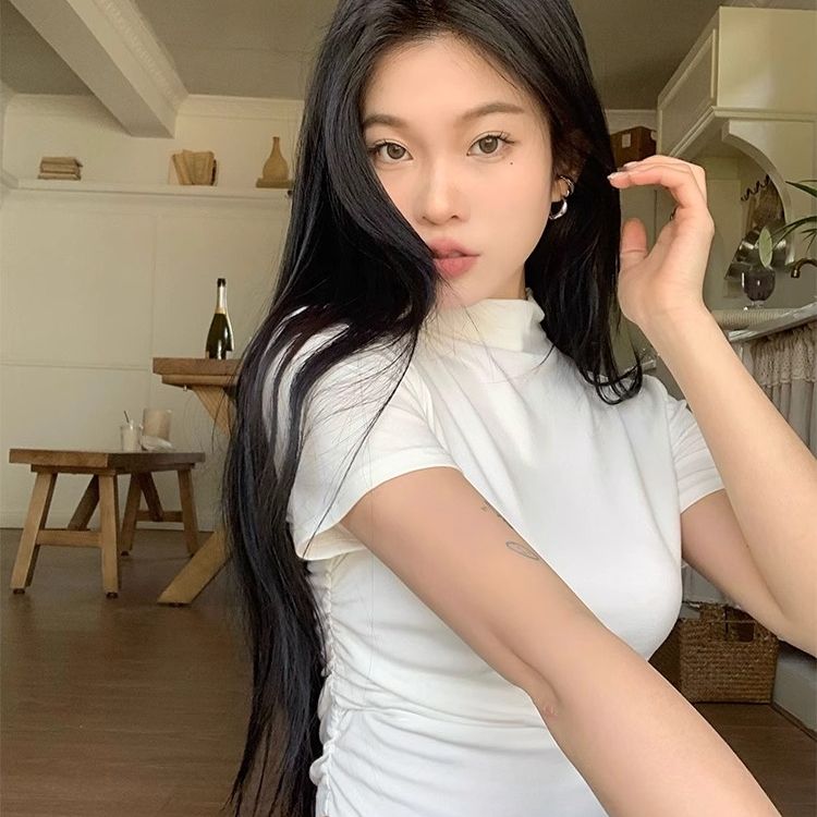 210g pure cotton thread 2025 new tight front shoulder base shirt showing off the body of a hot girl pure top