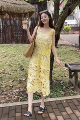 2025 Bohemian V-neck Strap Dress Spring Plus Size Fat MM Slimming Layered Laceless Sleeveless Blouse Long Dress