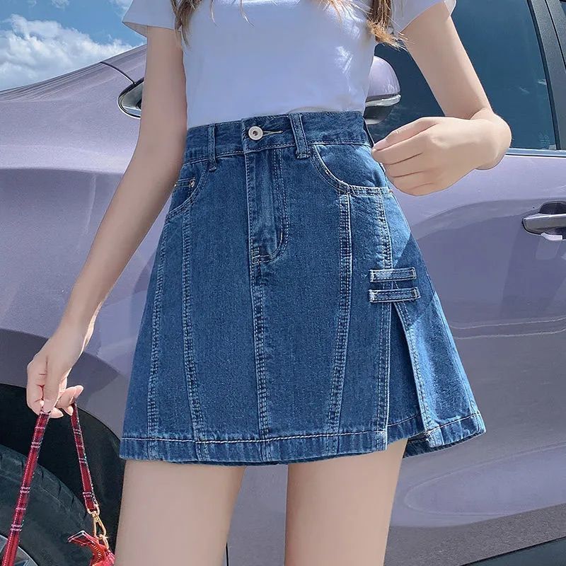 High-waist denim skirt women's skirts spring and summer thin style 2025 new slim and slit A-line hip-pack skirt