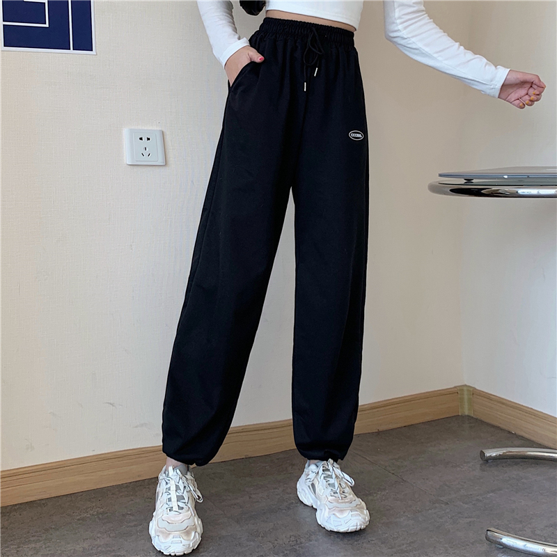 -Real shot 65/35 fish scales spring new loose foot tying casual pants for women's hoodies