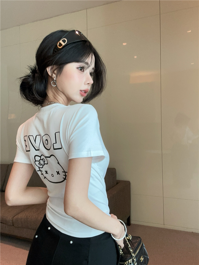 實拍~2025新款韓系chic別致短款上衣減齡顯瘦洋氣印花上衣t恤