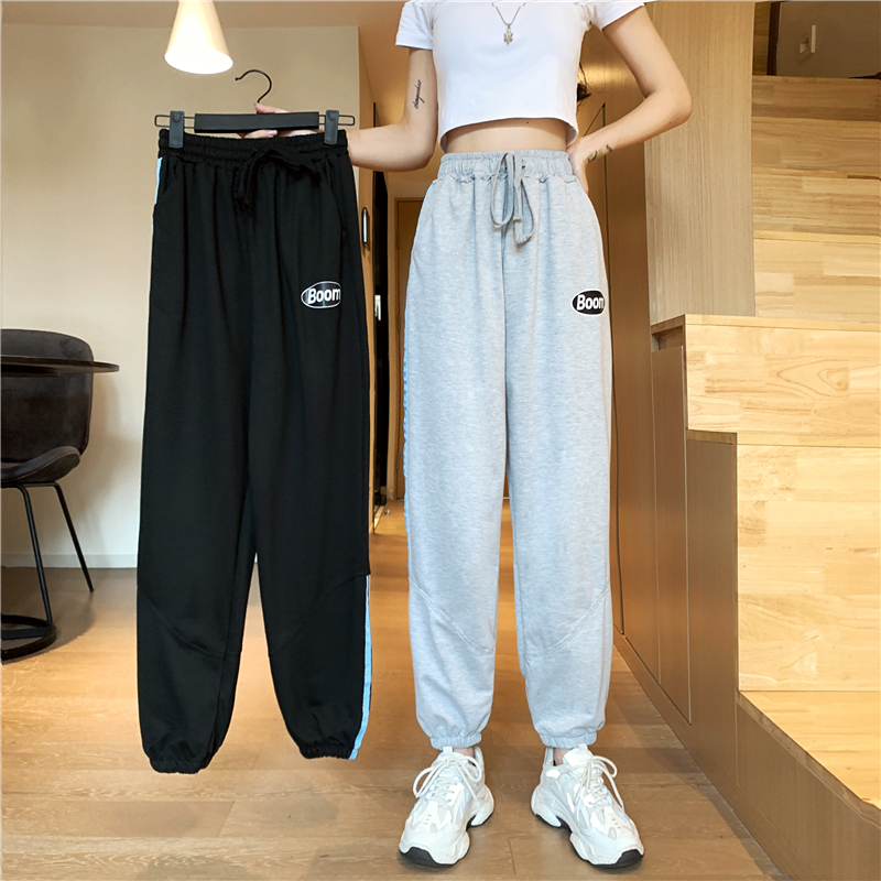 -Real shot 65/35 fish scales spring new loose foot tying casual pants for women's hoodies