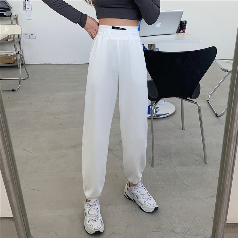 -Real shot 65/35 fish scale double waist new wide-leg loose foot casual pants for women