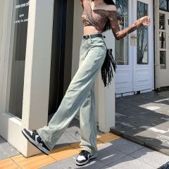 American retro washing and old jeans for women loose wide-leg pants trousers autumn high waist straight-leg pants slim pants trendy