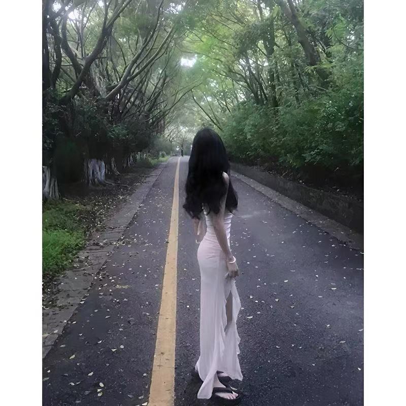 新款美式韓版設計感純欲風性感御姐飛飛袖網紗不規則包臀連衣裙女
