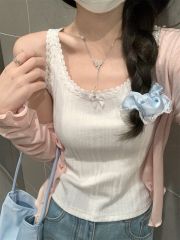 Jacquard lace lace small suspender vest women's summer bow slim fit and slim outside with sleeveless top