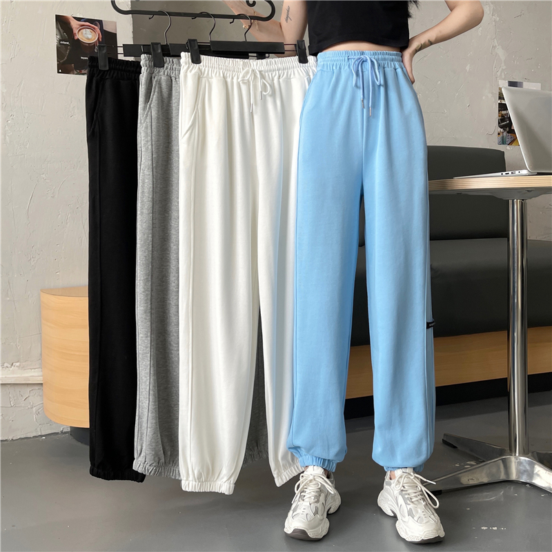 -Real shot 65/35 fish scales spring new loose foot tying casual pants for women's hoodies