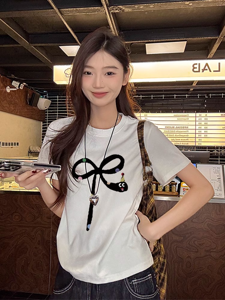 High-quality pure cotton 210g 40 pieces Odale 92 cotton 8 spandex printed hot girl slim short-sleeved T-shirt for women
