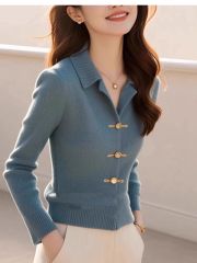 超好看復古孔雀藍針織開衫女2025春季新款小香風內搭時尚氣質上衣