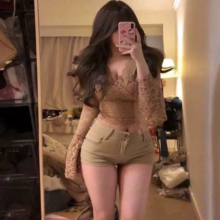 Khaki shorts mid-high waist slimming hips for female hottie summer new lazy straight-leg casual wide-leg jeans