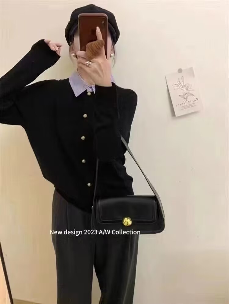 新款韓系單排扣長袖針織開衫韓系毛衣洋氣氣質假兩件上衣洋氣時尚
