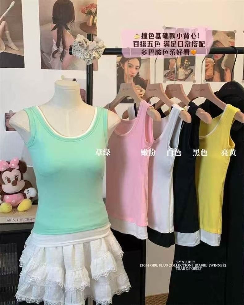 純欲風性感假倆件吊帶背心女帶胸墊修身顯瘦上衣