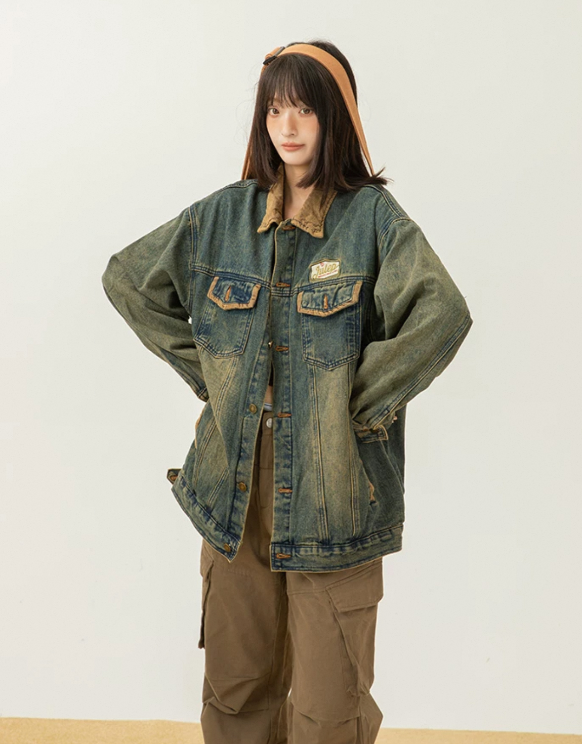American retro washing and old denim jacket for women in spring and autumn new trendy brand high street couples loose jacket top