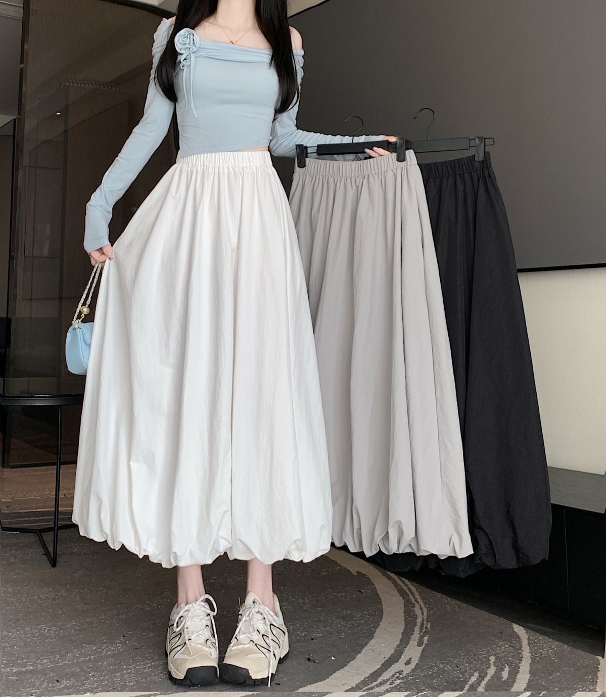 New summer long skirt for women's high waist flower bud skirt small white skirt niche long skirt a line skirt