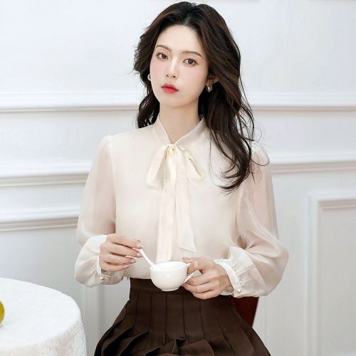 2025 spring new style of lively fairy long sleeve bow ribbon robe shirt top for women