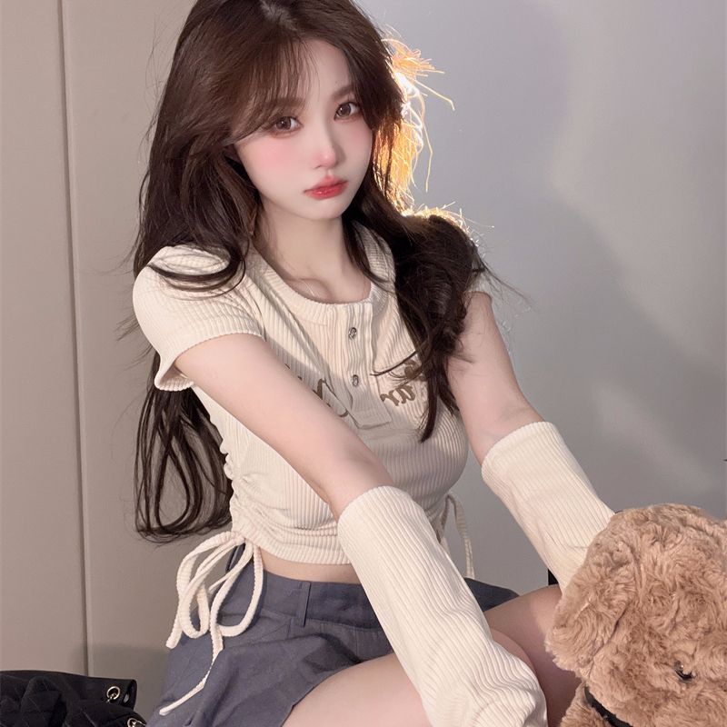 Sleeve cover, 250g soft velvet, high elastic and thickened hot girl's shoulders, small drawstring and navel-exposed top