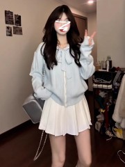 Spring outfit Korean blue navy collar sweater women's 2025 new college style sweater cardigan temperament top