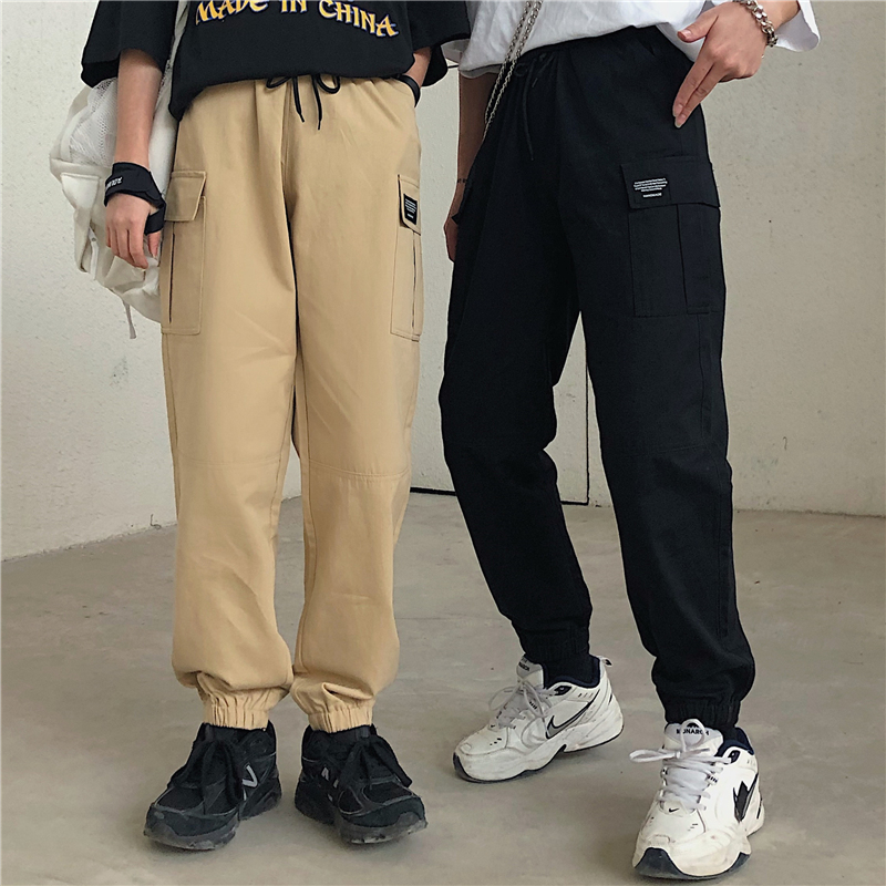 -Real shot of 95% cotton Harajuku loose Korean style trendy straight Hong Kong style work pants for women