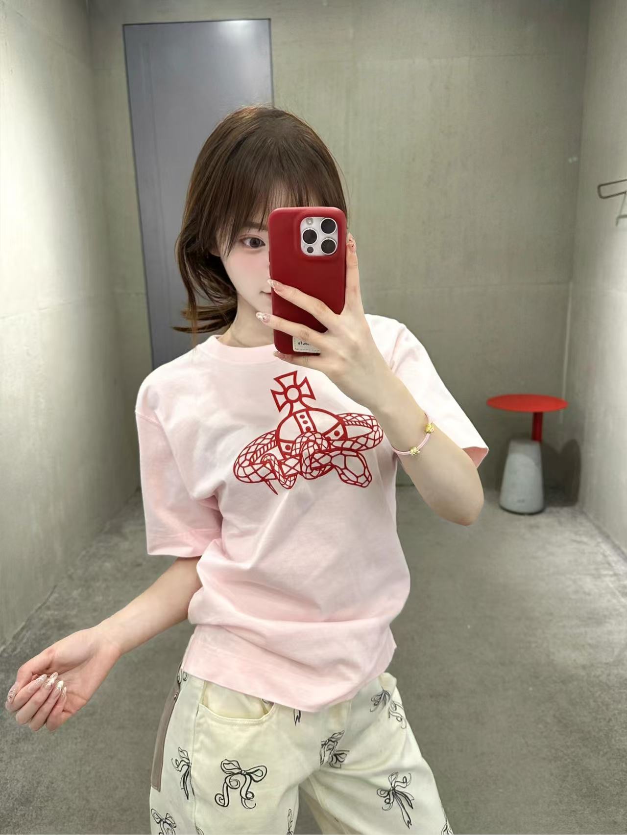 High-quality pure cotton 210g 40 pieces Odale 92 cotton 8 spandex printed hot girl slim short-sleeved T-shirt for women