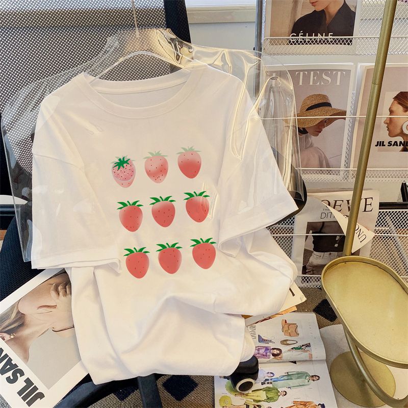 Real shot 100% cotton 200g combed pure cotton summer short-sleeved T-shirt for women loose Korean version