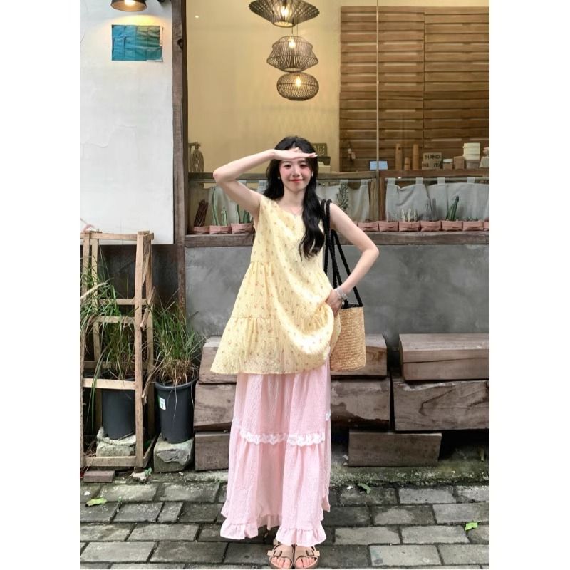 夏裝搭配一整套輕熟韓系連衣裙子夏天多巴胺穿搭奶系甜美兩件套裝