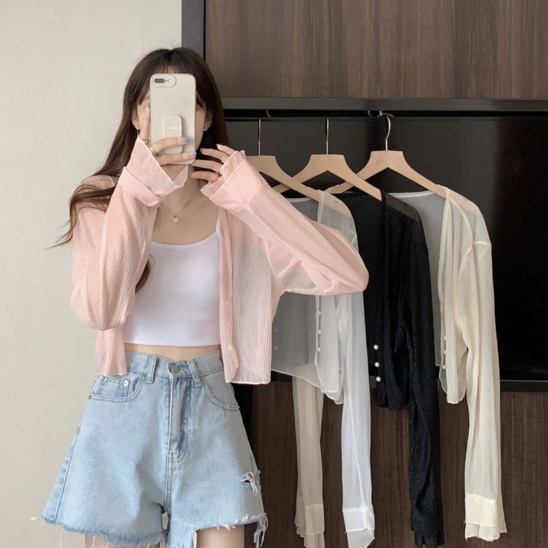 Sunscreen long-sleeved chiffon shirt for women 2025 new shawl summer skirt cardigan loose suspender outer jacket