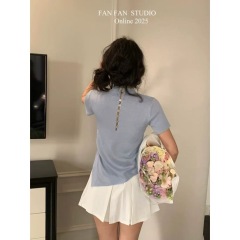 ！范范FANFAN韓系簡約抽繩鏤空時尚短袖T恤