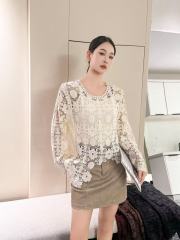 2025法式重工鏤空鈎花圓領針織衫春季新款軟糯精緻感寬鬆蕾絲上衣