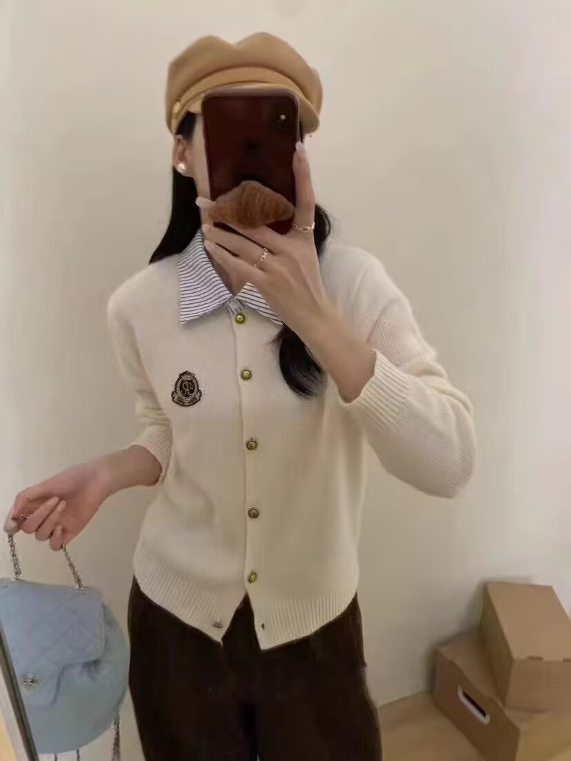 學院風假兩件毛衣女秋冬季內搭打底衫上衣春秋短款襯衫領針織開衫