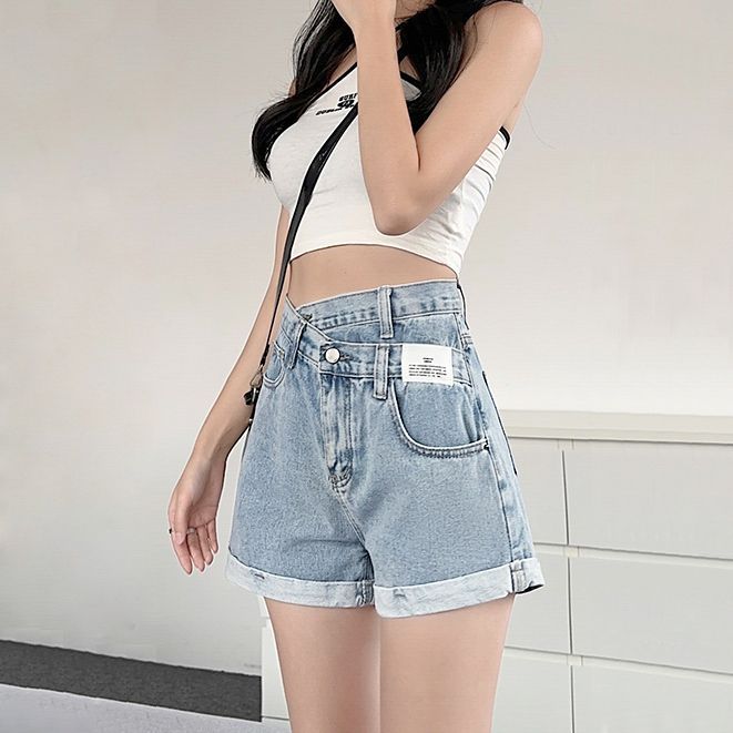 Denim shorts for women in summer thin 2025 new A-line fashion internet celebrity straight loose slimming wide-leg pants