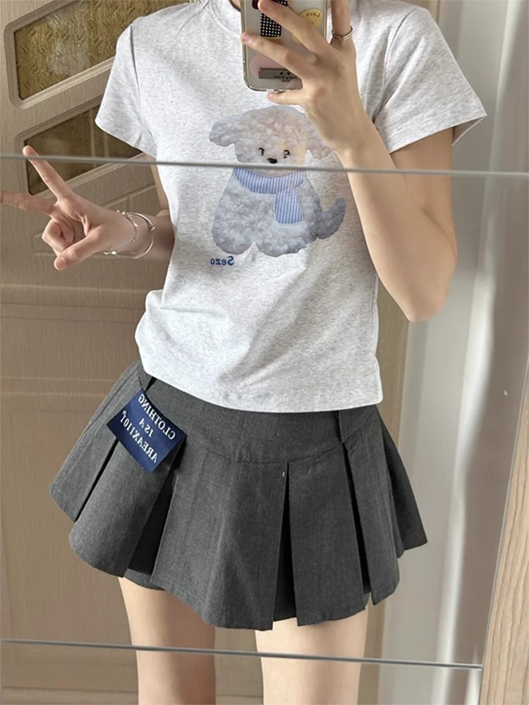 High-quality pure cotton 210g 40 pieces Odale 92 cotton 8 spandex printed hot girl slim short-sleeved T-shirt for women
