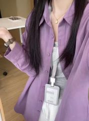 Pure Cotton 2025 new pure cotton Japanese solid color ins trendy lapel long sleeve shirt simple casual top jacket