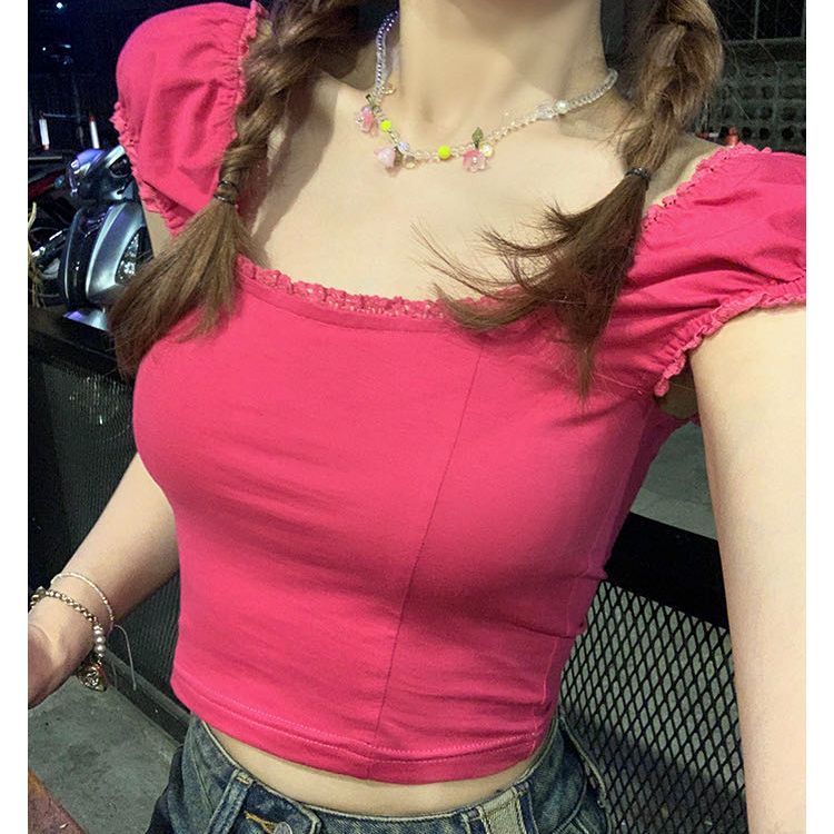RENA春季韓系麻花針織愛心印花正肩短袖t恤衫圓領顯瘦百搭上衣女