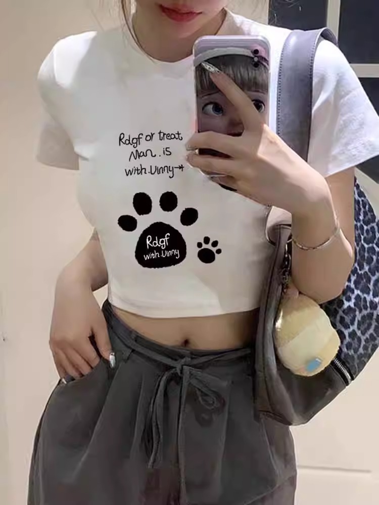 High-quality pure cotton 210g 40 pieces Odale 92 cotton 8 spandex print slim hot girl short T-shirt for women