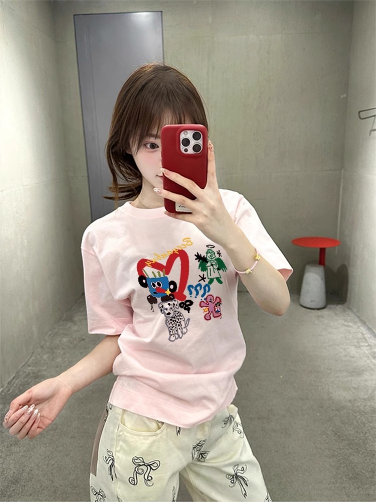 High-quality pure cotton 210g 40 pieces Odale 92 cotton 8 spandex printed hot girl slim short-sleeved T-shirt for women