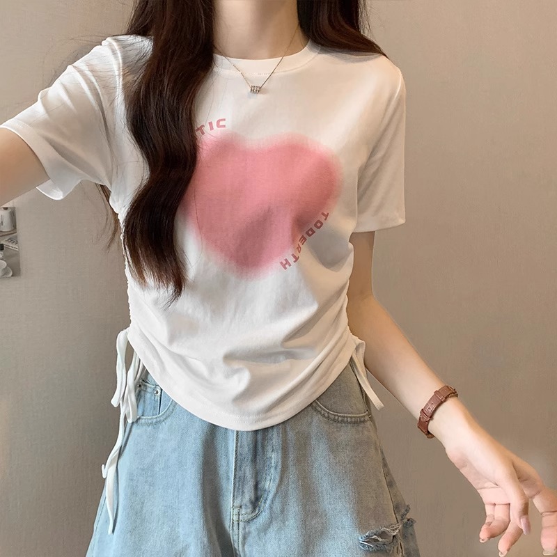 Official photo 92 cotton/8 spandex 40 210g pure cotton irregular shoulder short-sleeved T-shirt for women
