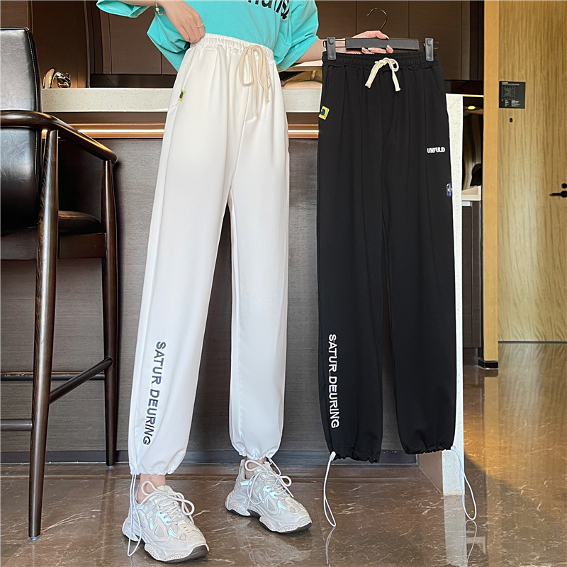 -Real shot of new spring loose drawstring wide-leg ties casual pants for women's wardrobe