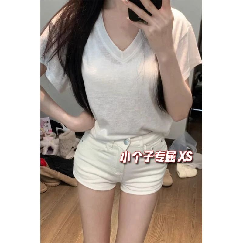 White high-waisted slim denim shorts for women in summer new style slim and versatile slim hot pants ins trendy