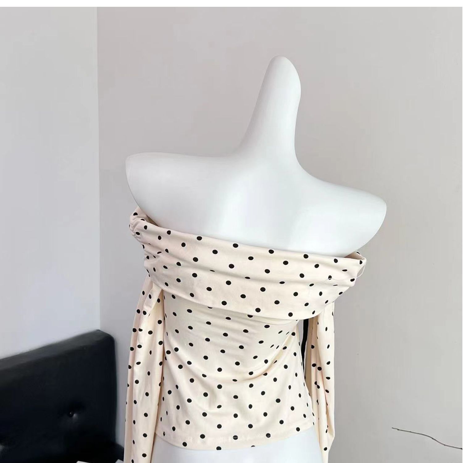 260g cotton + bow, pure and lustful temperament, slim and age-reducing women's autumn outfit, sexy off-shoulder design top for women