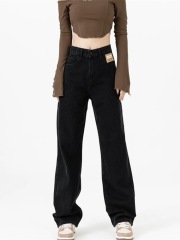 New spring black jeans for women loose and versatile slim and high waist wide-leg pants for floor-length straight