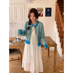 LOOK high-end and beautiful sweater for women in autumn and winter retro contrast knitted cardigan jacket