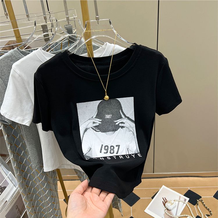 Official picture 92 cotton/8 spandex 40 210g pure cotton slim short T-shirt for women short sleeves